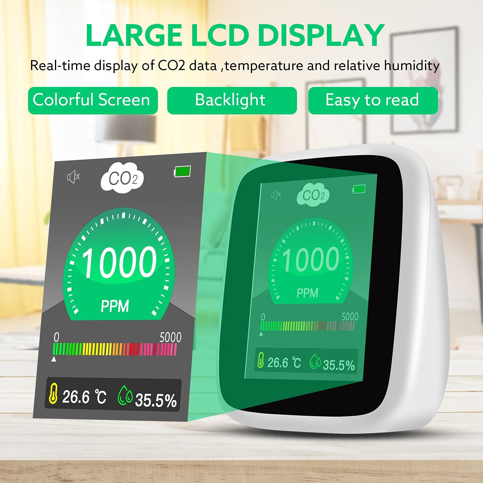 Indoor CO2 Meter CO2 Monitor for Home Temperature Carbon Dioxide Detector Air Quality Monitor NDIR Sensor 400~5000ppm Range