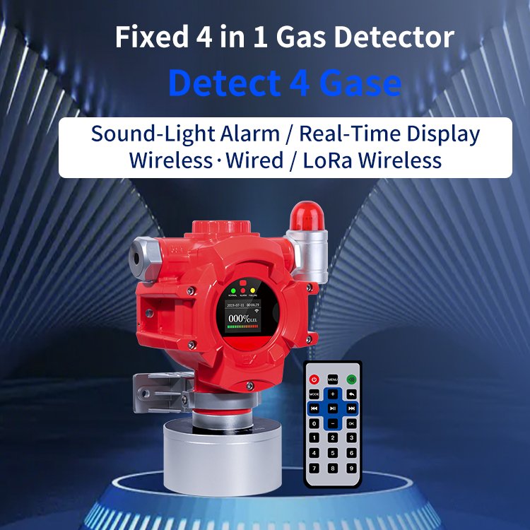 FANO High Accurate 4 in 1 Fixed Flammable CO H2S O2 Gas Leak Detector Alarm Device