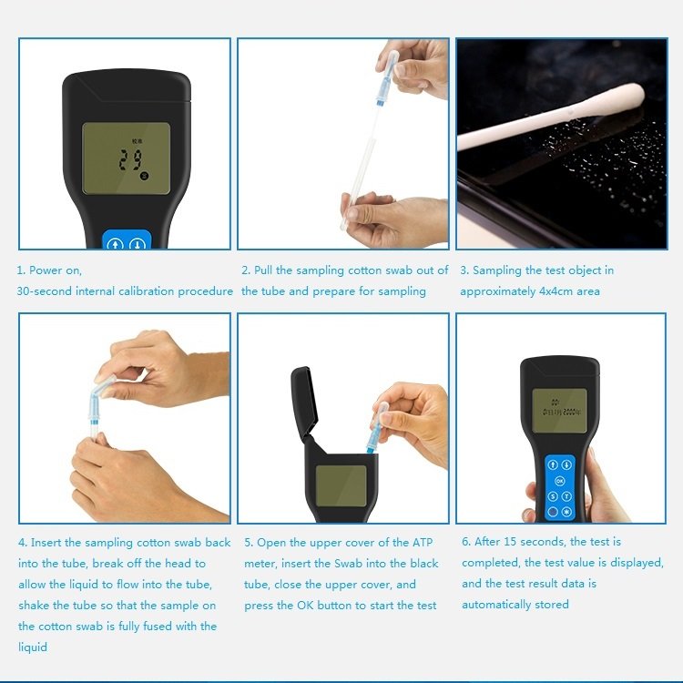 ATP meter detector handheld atp tester with swabs for hygiene monitoring and bacteria detector