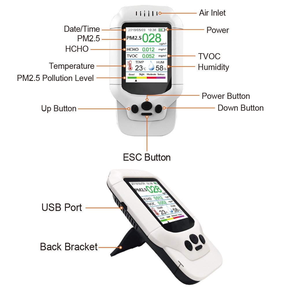Digital Automobile Air Quality Detector PM2.5 Formaldehyde (HCHO) Tester Gas Analyzer TVOC PM2.5 Air Detector