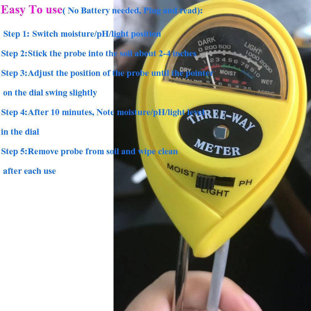 3 in 1 Soil PH Meter Sunlight PH Tester Garden Flowers Soil Moisture Sensor Meter Plants Acidity Humidity PH Monitor Detector