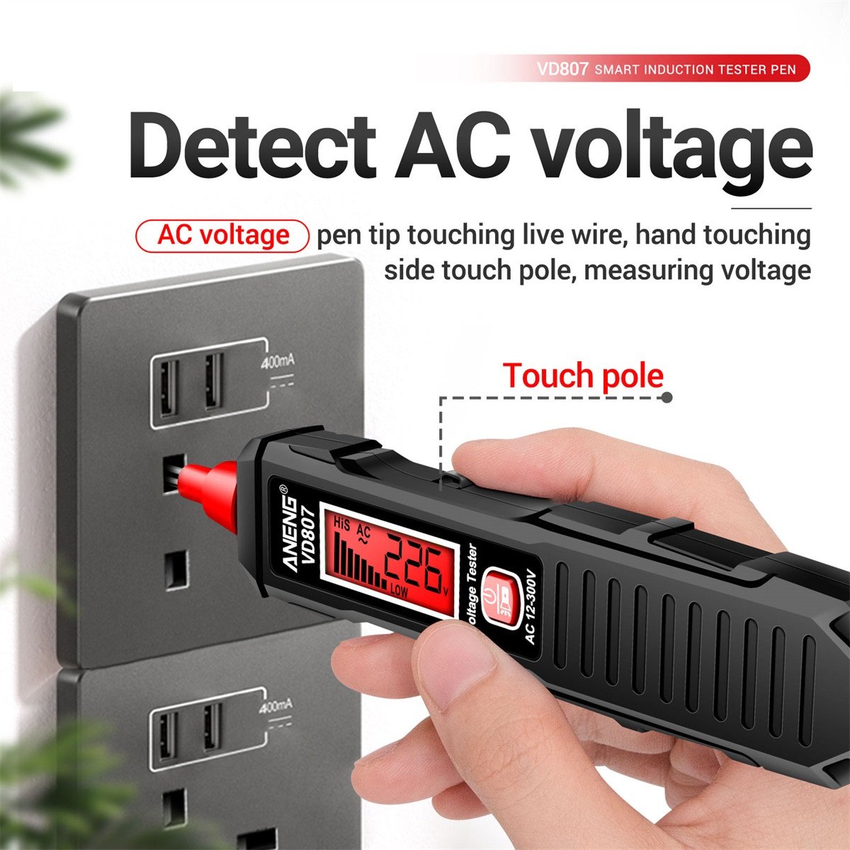 VD807 Portable Smart Electric Pen Tester Slotted Induction NCV Sensor Non-Contact AC 12-300V Wire Detector Tool OEM Customizable