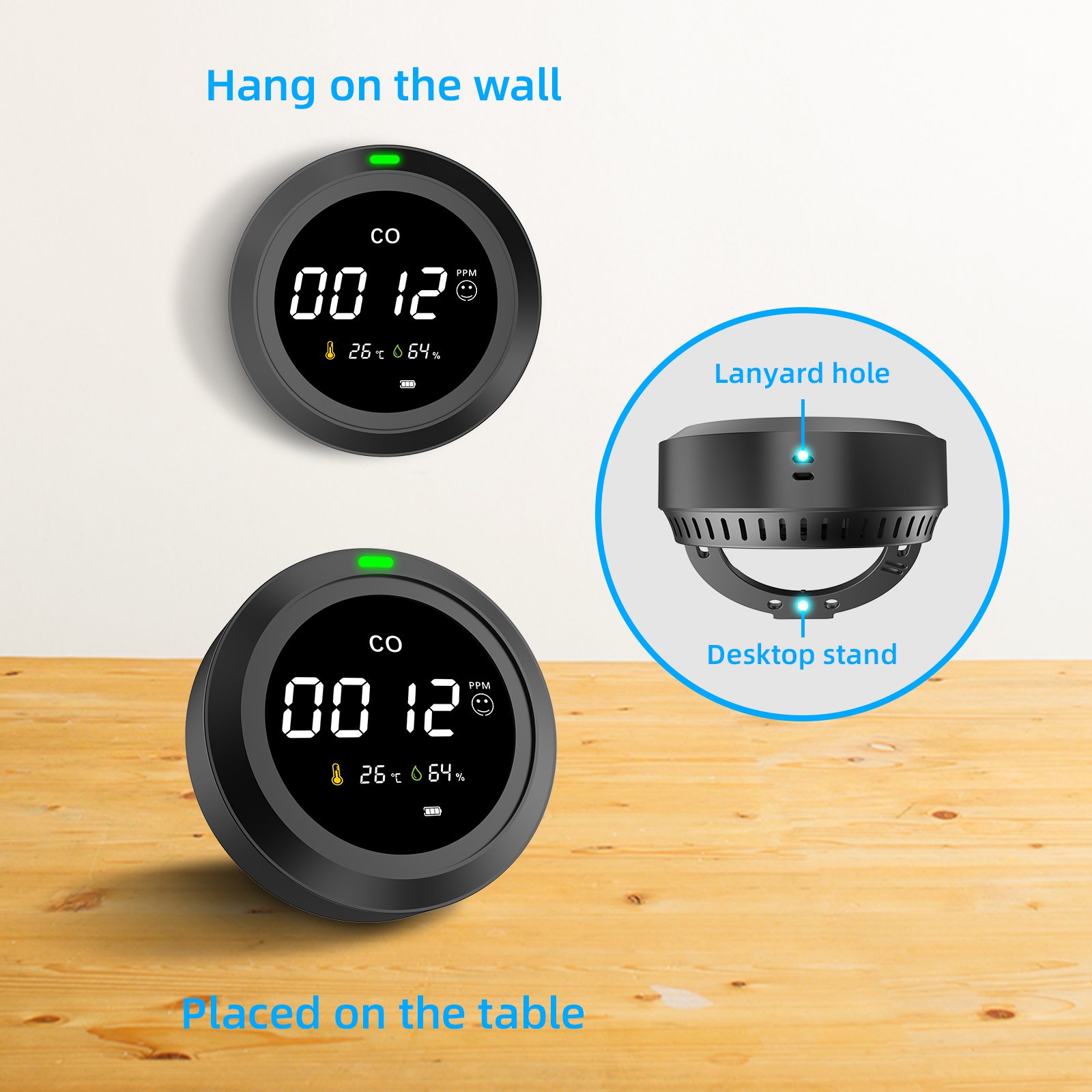 Indoor small simple intelligent carbon monoxide detector temperature and humidity meter