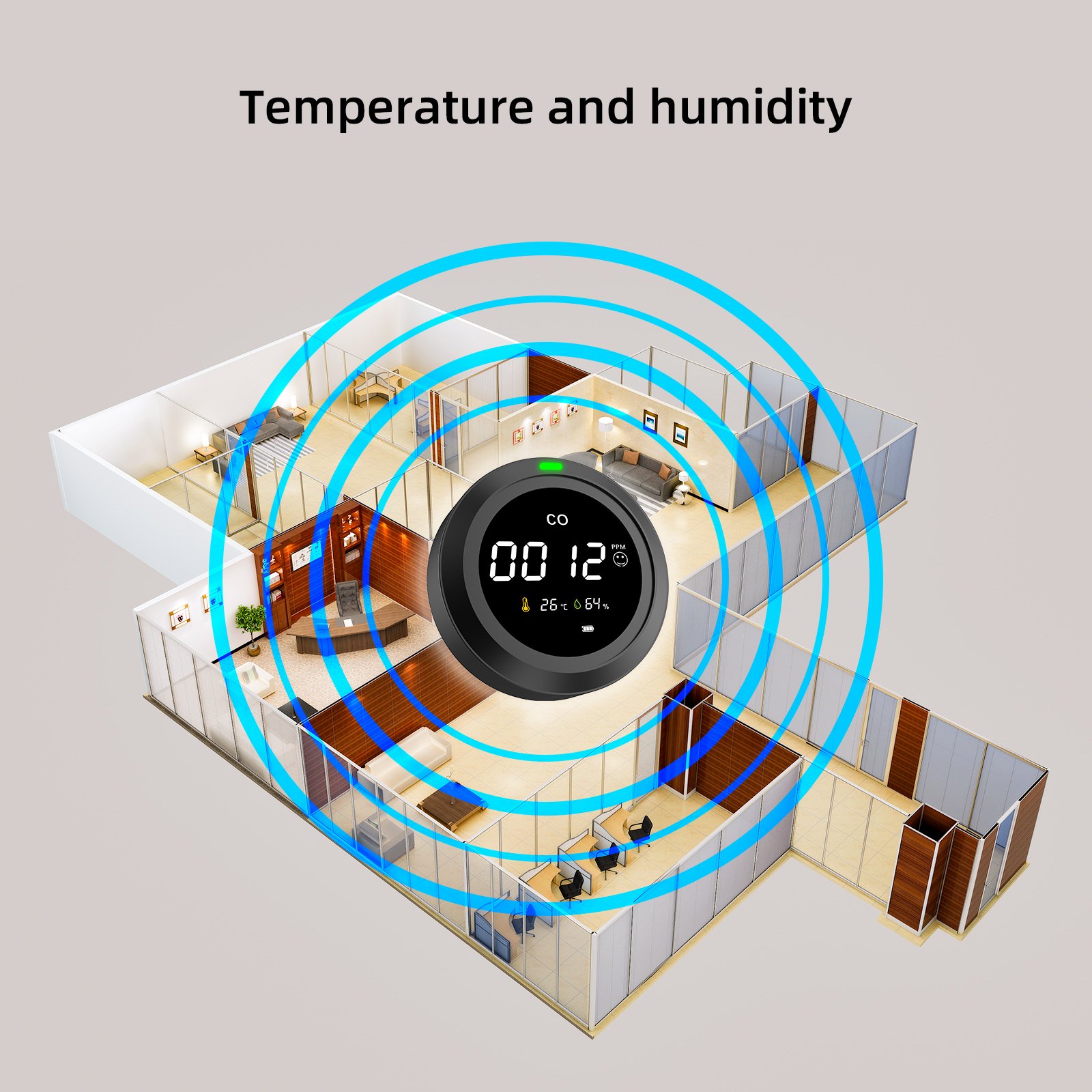 Indoor small simple intelligent carbon monoxide detector temperature and humidity meter