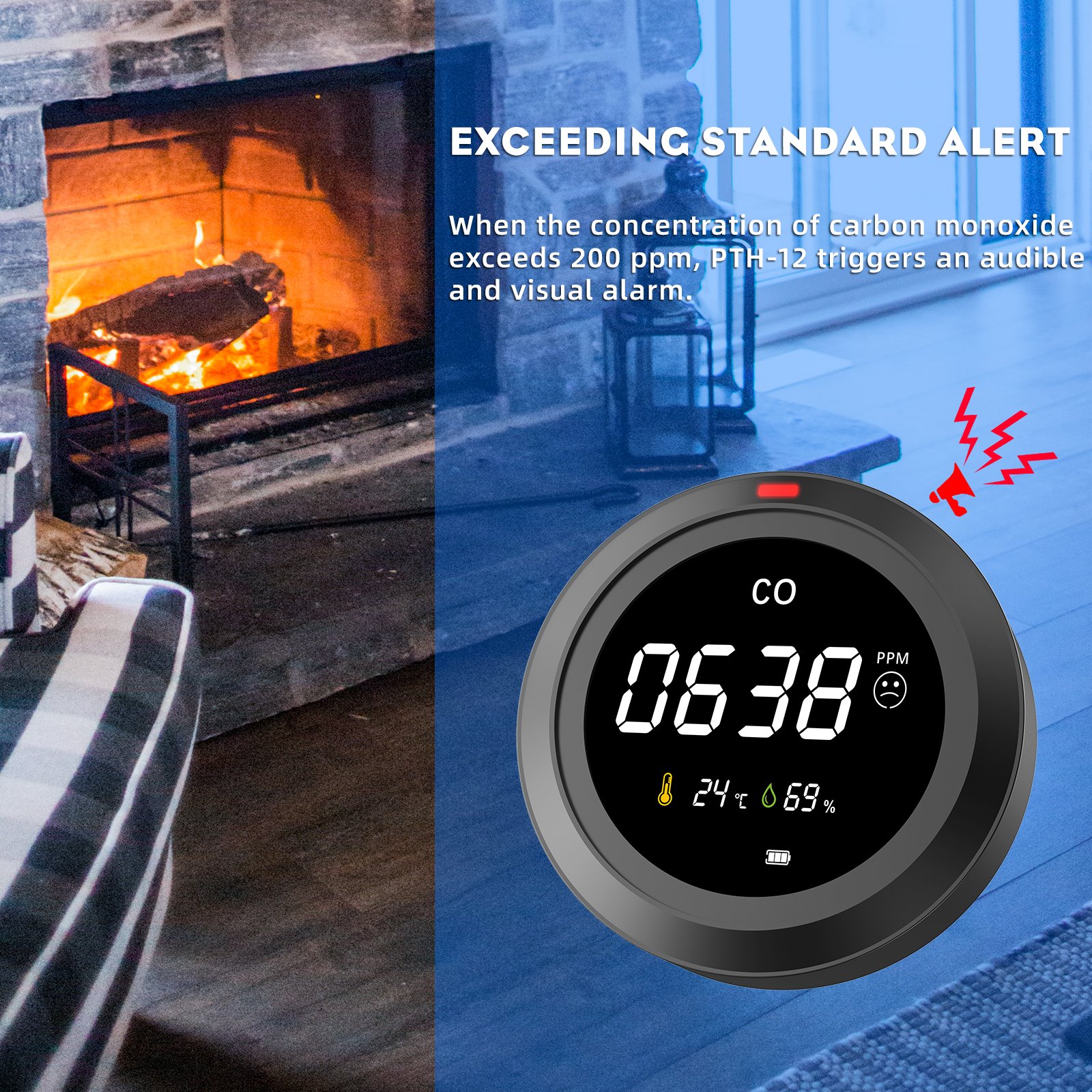 Indoor small simple intelligent carbon monoxide detector temperature and humidity meter