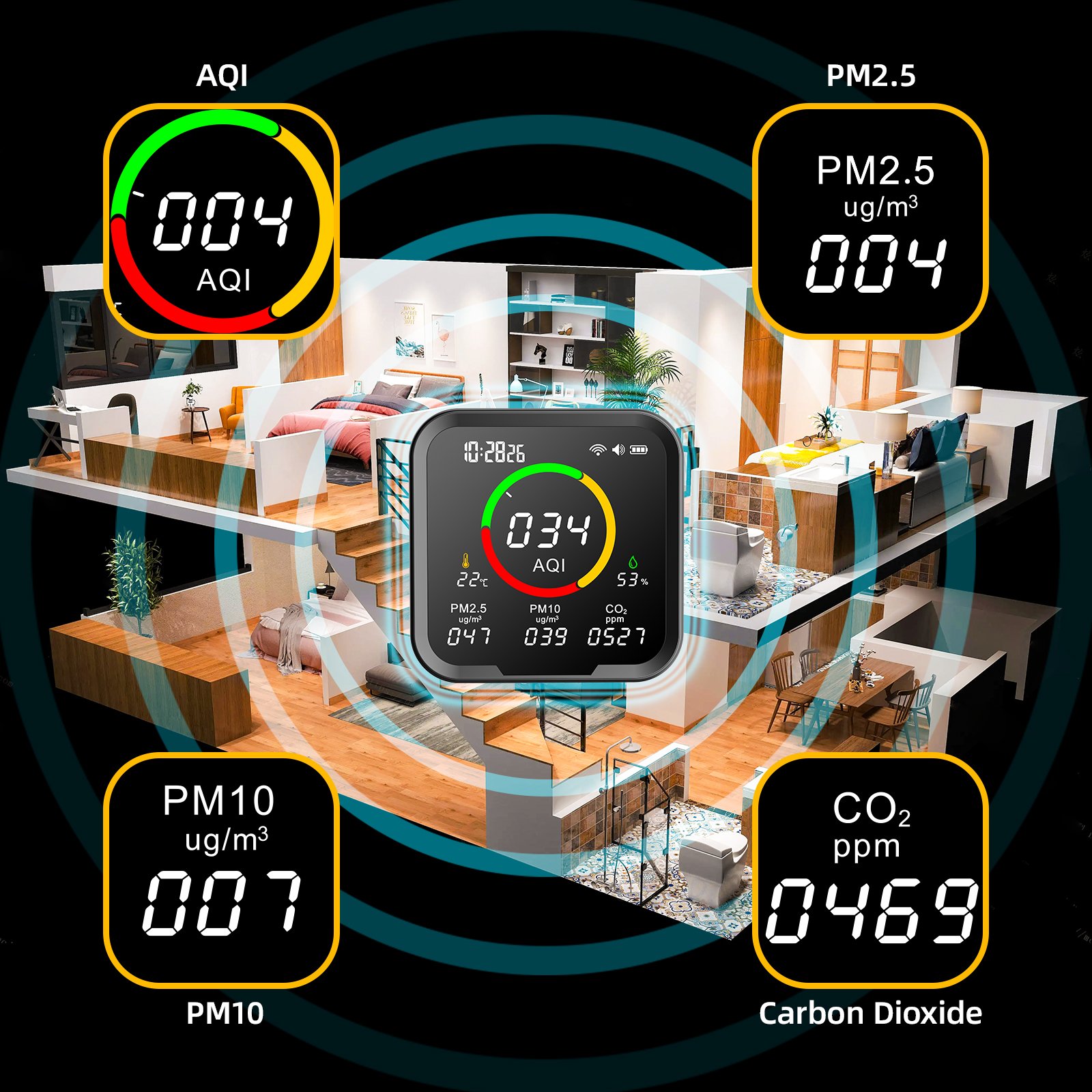Newest Wifi Air Quality Monitor Carbon Dioxide Detector PM2.5 PM10 AQI meter Air Quality Sensor