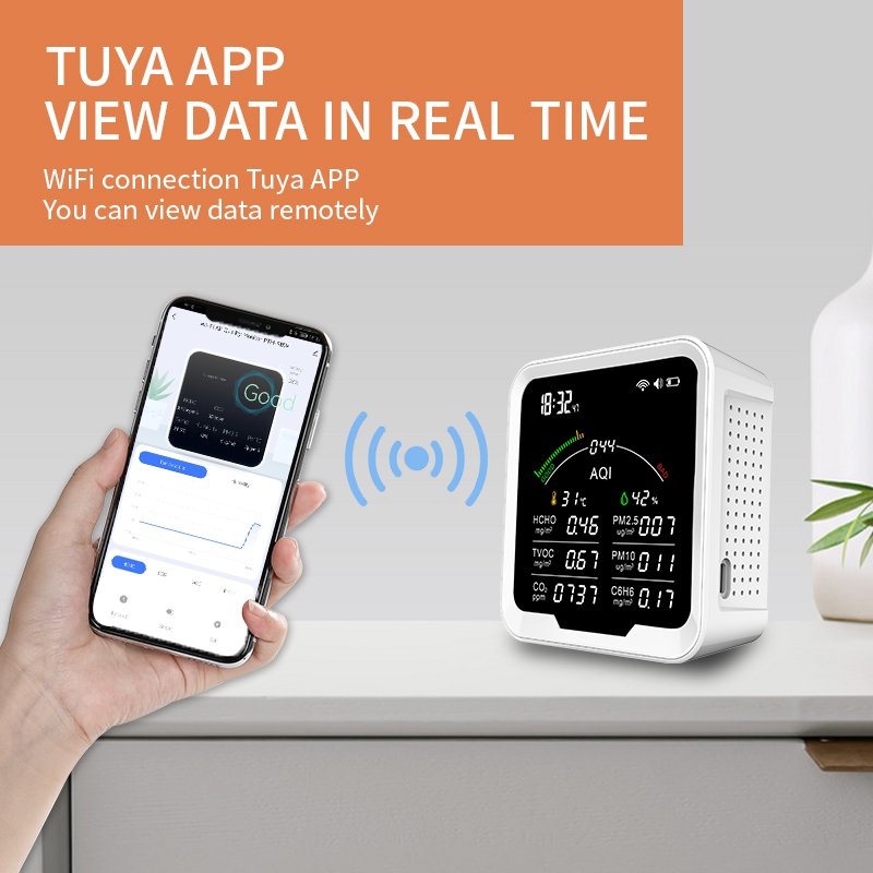 Multi-function Air quality monitor with Tuya wifi , CO2 tester HCHO TVOC PM2.5 PM10 C6H6 gas monitor