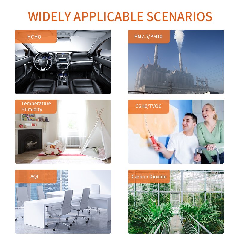 Multi-function Air quality monitor with Tuya wifi , CO2 tester HCHO TVOC PM2.5 PM10 C6H6 gas monitor