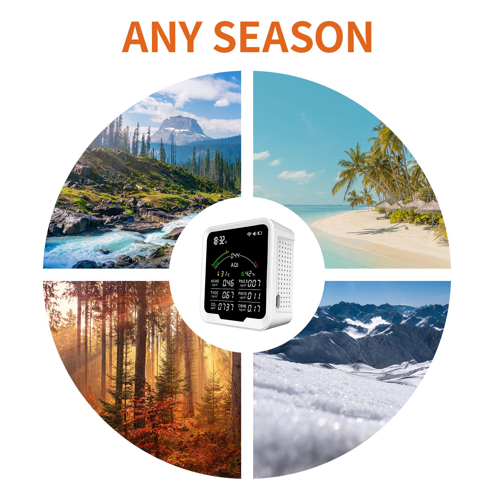 Multi-function Air quality monitor with Tuya wifi , CO2 tester HCHO TVOC PM2.5 PM10 C6H6 gas monitor