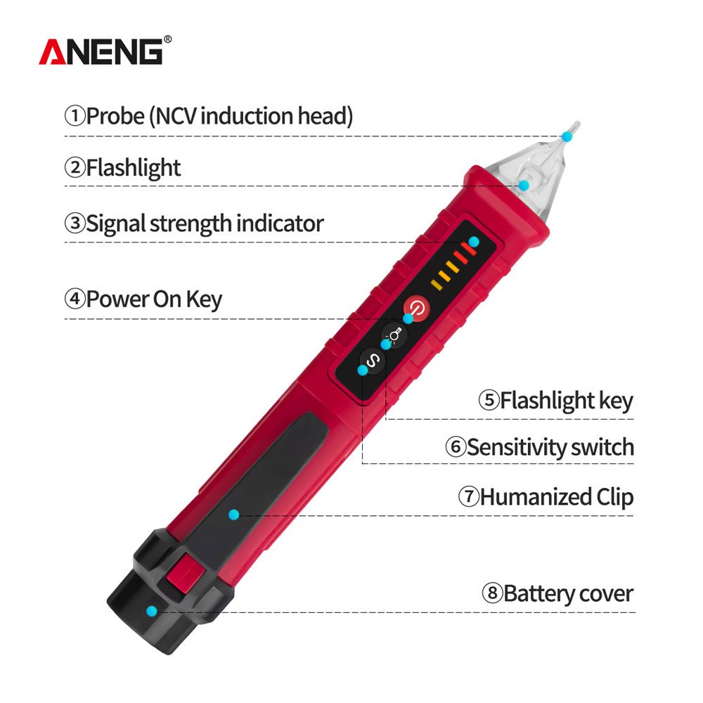 Non-contact AC Voltage Detector Meter 12V-1000v Pen Electric Indicator LED Outlet Voltage Dectetor Sensor Wit Tester