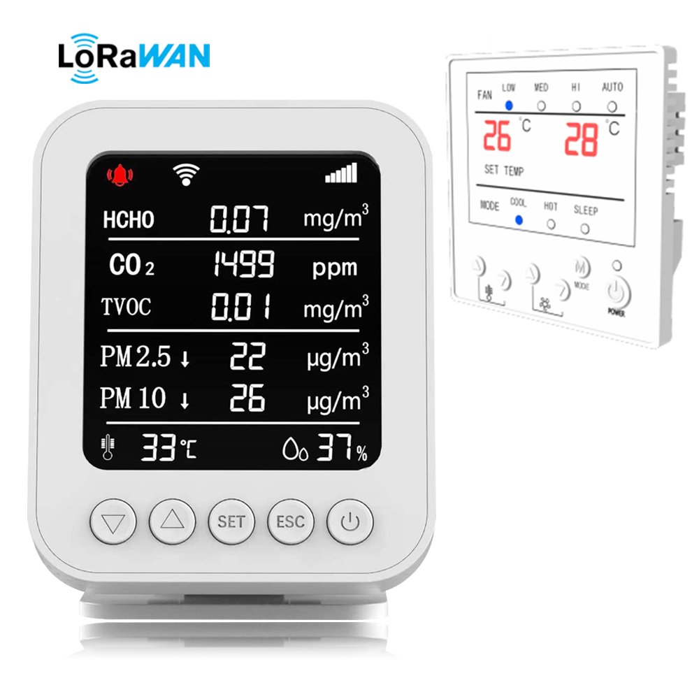 Air Quality monitor PT05 HCHO/TVOC/PM2.5/CO2 sensor Gas Detector with Lora module IOT air solution thermostat system for HVAC