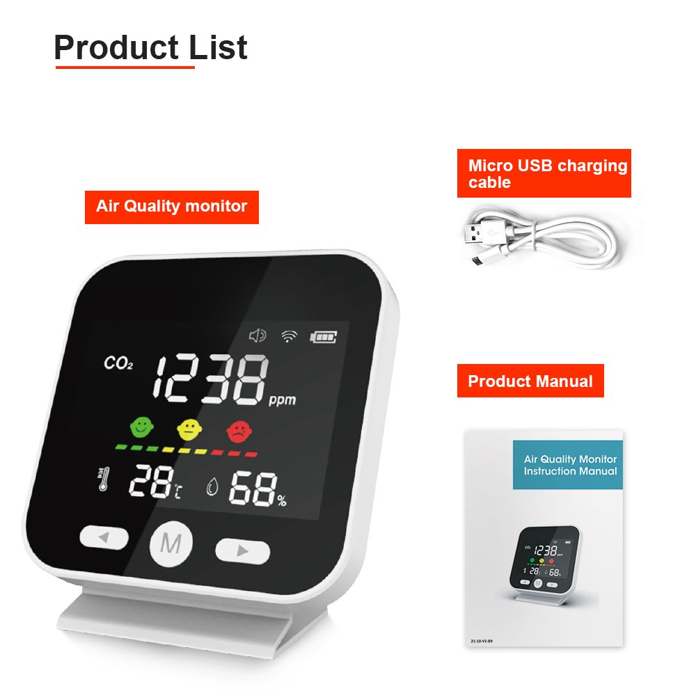 Indoor Air Quality Monitoring Instrument CO2 Gas Tester Humidity Detector Infrared Detector Carbon Dioxide Pollution Alarm