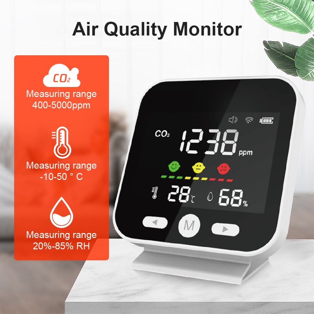Indoor Air Quality Monitoring Instrument CO2 Gas Tester Humidity Detector Infrared Detector Carbon Dioxide Pollution Alarm