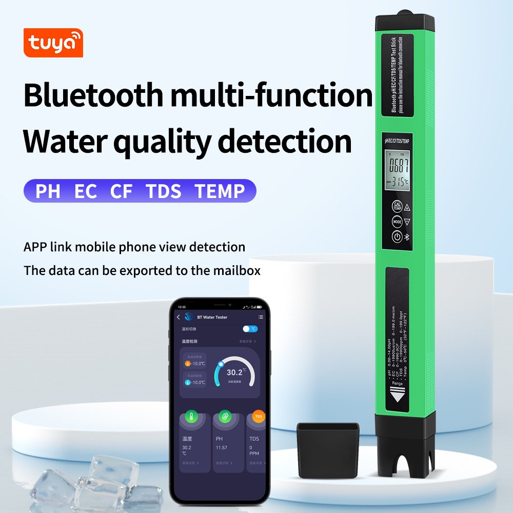 New Smart 5 In 1 Water Quality Tester LCD Digital PH EC CF TEMP TDS Detector Mobile APP Control Water Meter For Aquarium