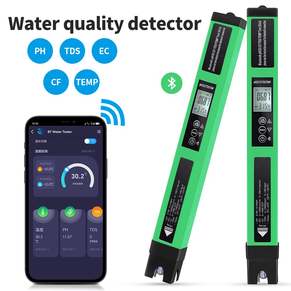 New Smart 5 In 1 Water Quality Tester LCD Digital PH EC CF TEMP TDS Detector Mobile APP Control Water Meter For Aquarium
