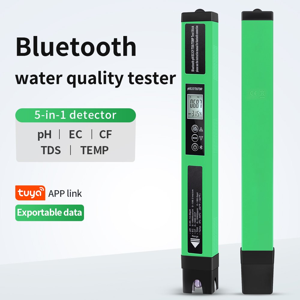 New Smart 5 In 1 Water Quality Tester LCD Digital PH EC CF TEMP TDS Detector Mobile APP Control Water Meter For Aquarium