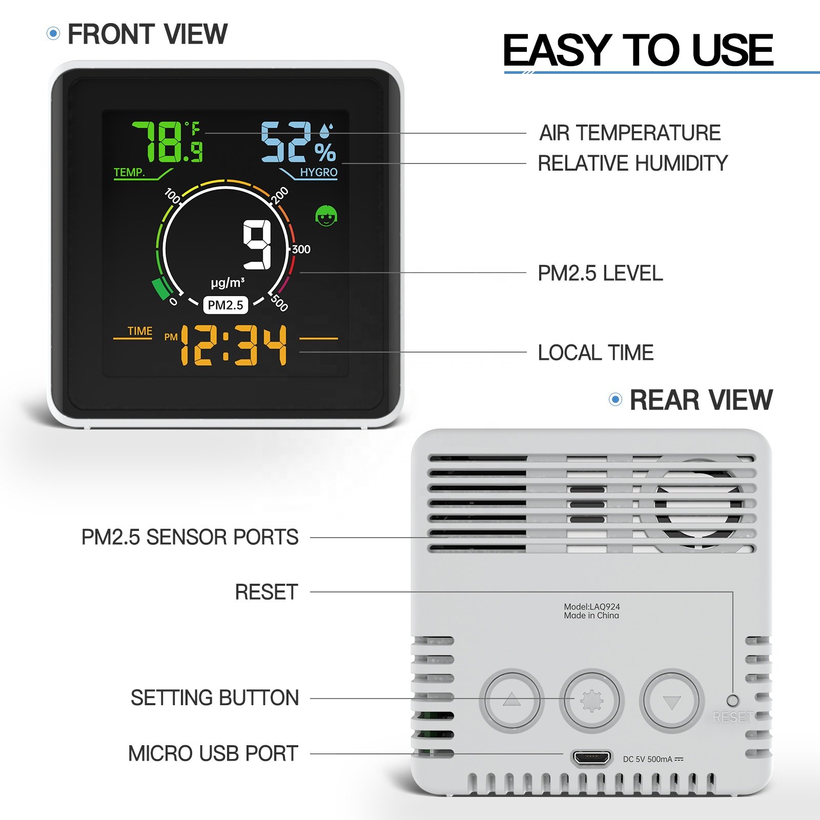 Good Quality Portable PM2.5 Gas Detector Wifi Tuya Gas Analyzer Laser Sensor High Accuracy Oem and Odm Co2 Detector PM2.5 Meter