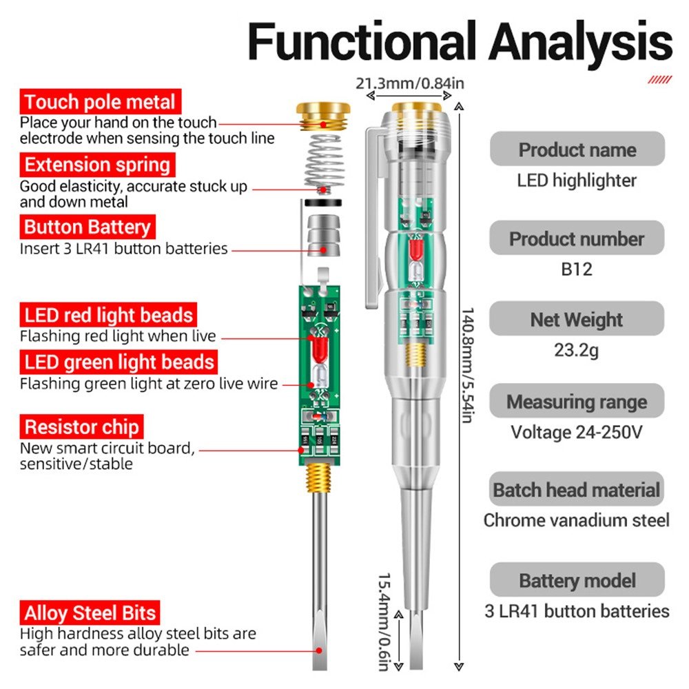 B12 Voltage Detector Test Pen Induced Electric Screwdriver Probe Zero Live Wire Detection Sensor Household Tester