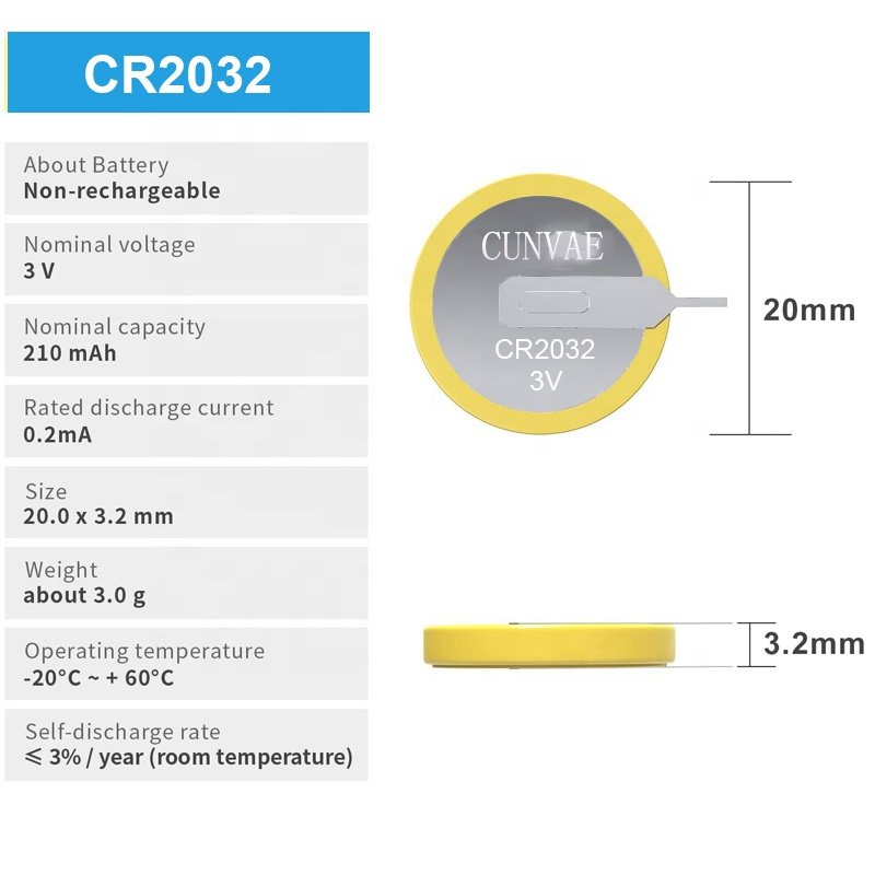 sensor Battery CR2032 lithium button cell with solder tabs Factory Wholesale