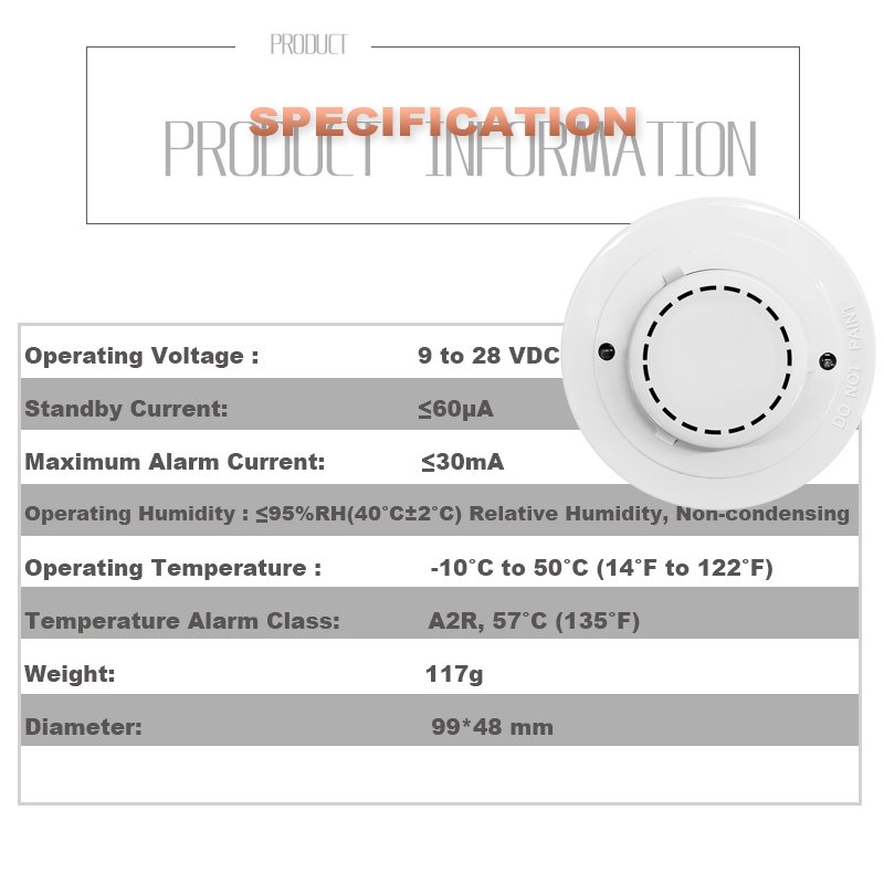 High Quality 12V -24V DC Conventional Photoelectric Heat Alarm Detector For Fire Alarm System