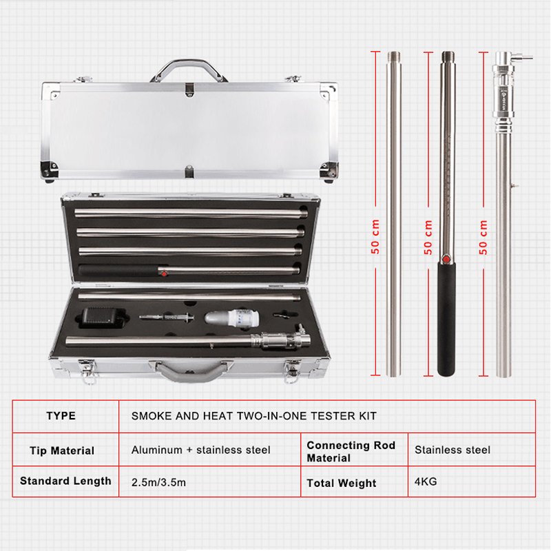 2 In1 Smoke & Heat Detector Tester 2.5m/3.5m Stainless Steel Rod Wholesales Rechargeable Type