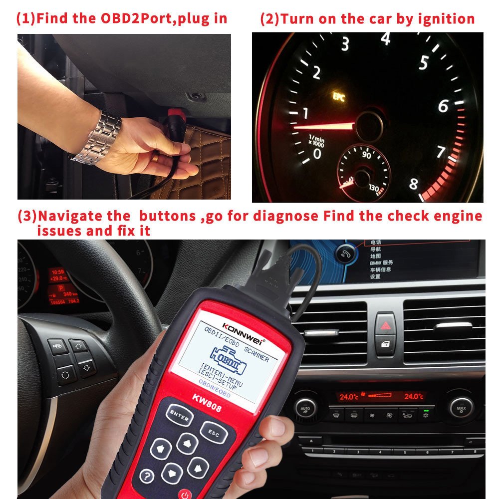 Factory direct vehicle diagnostic machine Konnwei kw808 OBD2 scanner autoescaner automotriz OBD2 diagnostic machine for all cars