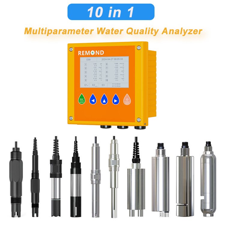 Online 10 In 1 Multiparameter Water Quality Analyzer Tester PH ORP Conductivity Chlorine COD Turbidity Sensor Probe