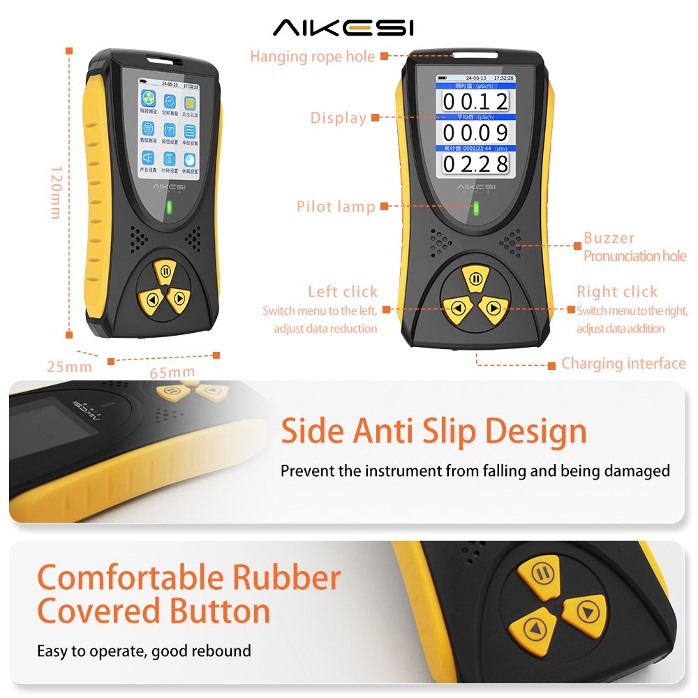 AIKESI HFS-10Pro Radiation Dosimeter Radioactive Tester Portable X-Ray Iodine 131 Monitoring Alarm Nuclear Pollution Detector