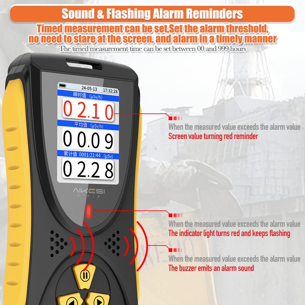 AIKESI HFS-10Pro Radiation Dosimeter Radioactive Tester Portable X-Ray Iodine 131 Monitoring Alarm Nuclear Pollution Detector