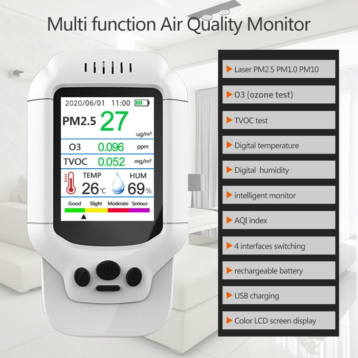 Handheld Ozone Gas Detector PM2.5 TVOC Monitor Meter Air Pollution Tester and Analyzer for O3 Concentration Measurement