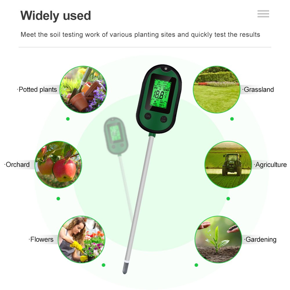 Handheld Digital Temperature Sunlight PH Soil Moisture Detector Meter For Vineyards Orchards Planters Lawn Gardens Agriculture