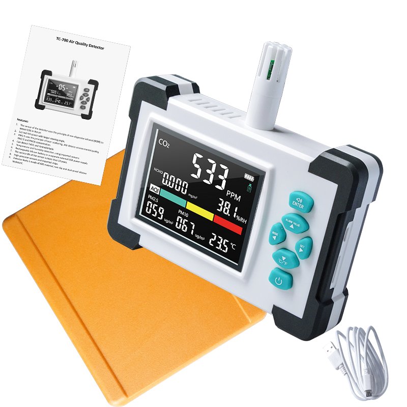7-in-1 CO2 Meter Tester Carbon Dioxide Detector Air Quality Monitor TVOC,PM,HCHO,TEM,HUM