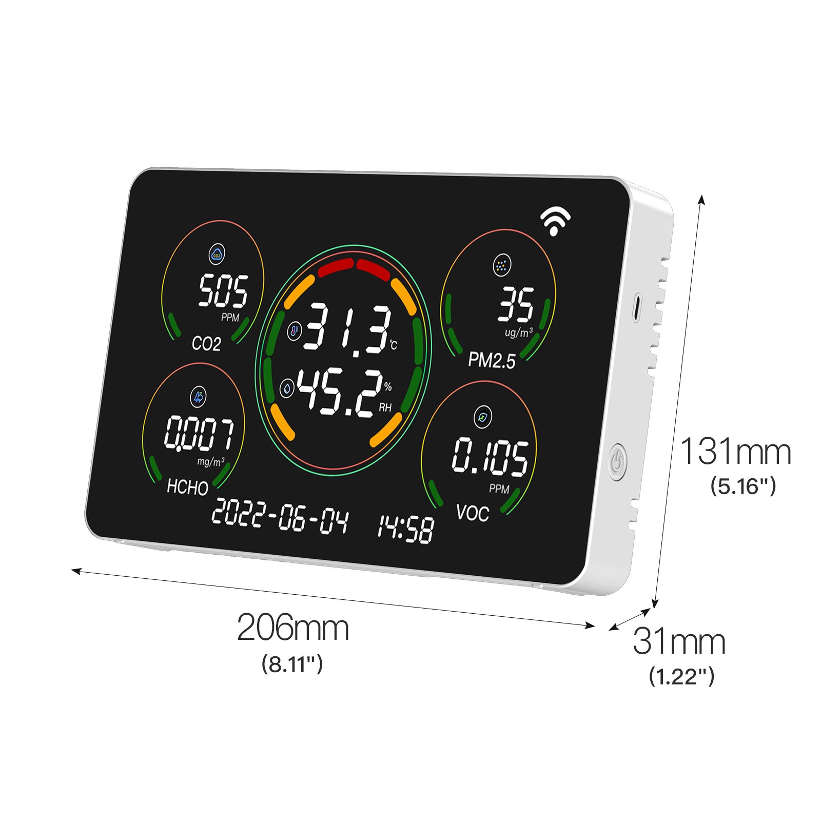7 in 1 Indoor Air Quality Monitor High Accuracy CO2 Detector Pm2.5 TVOC HCHO Tester Temperature and Humidity Meter