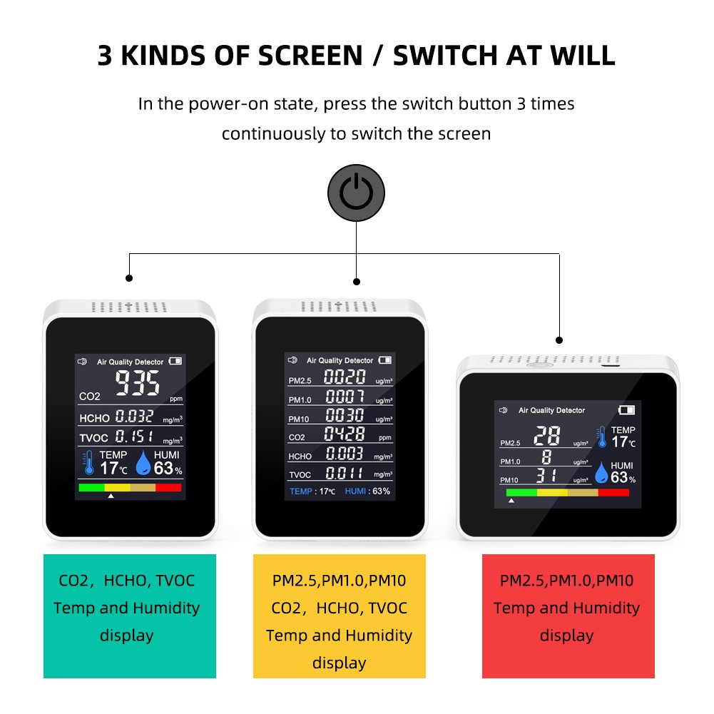 High Quality Digital LCD 8 IN 1 Carbon Dioxide ,PM2.5 , PM1.0 ,PM10, TVOC HCHO Gas Quality Sensor Detector Air Quality Monitor