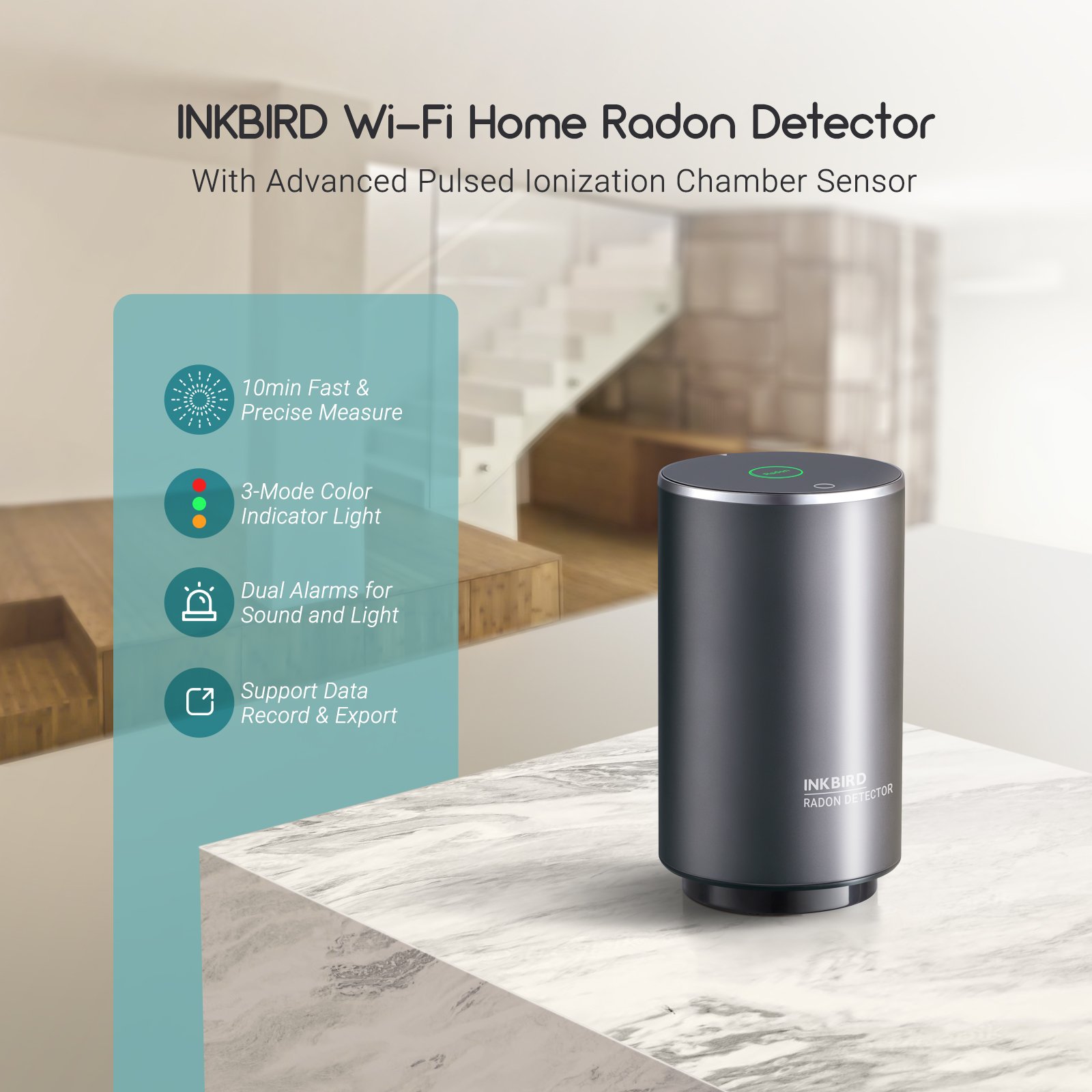 Tuya Smart WiFi Radon Air quality Monitor Short-term Long-term Radon Detector Digital Radon Monitor Smart Home Use Portable