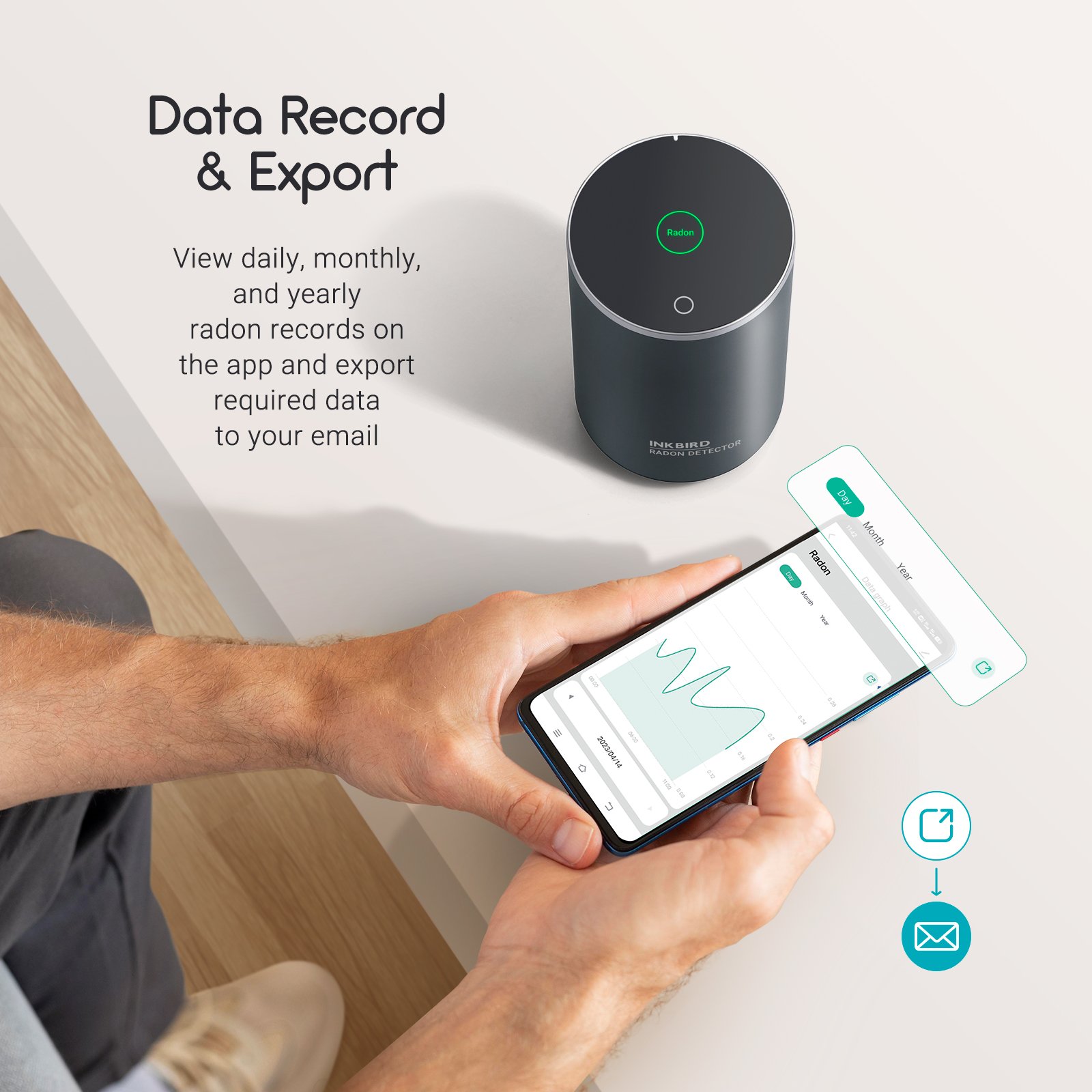 Tuya Smart WiFi Radon Air quality Monitor Short-term Long-term Radon Detector Digital Radon Monitor Smart Home Use Portable