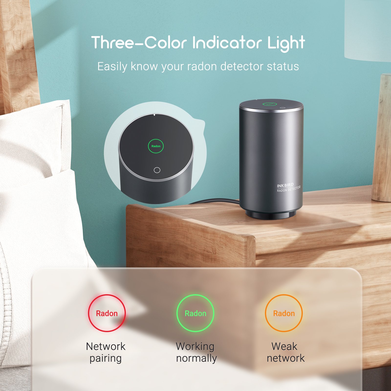 Tuya Smart WiFi Radon Air quality Monitor Short-term Long-term Radon Detector Digital Radon Monitor Smart Home Use Portable