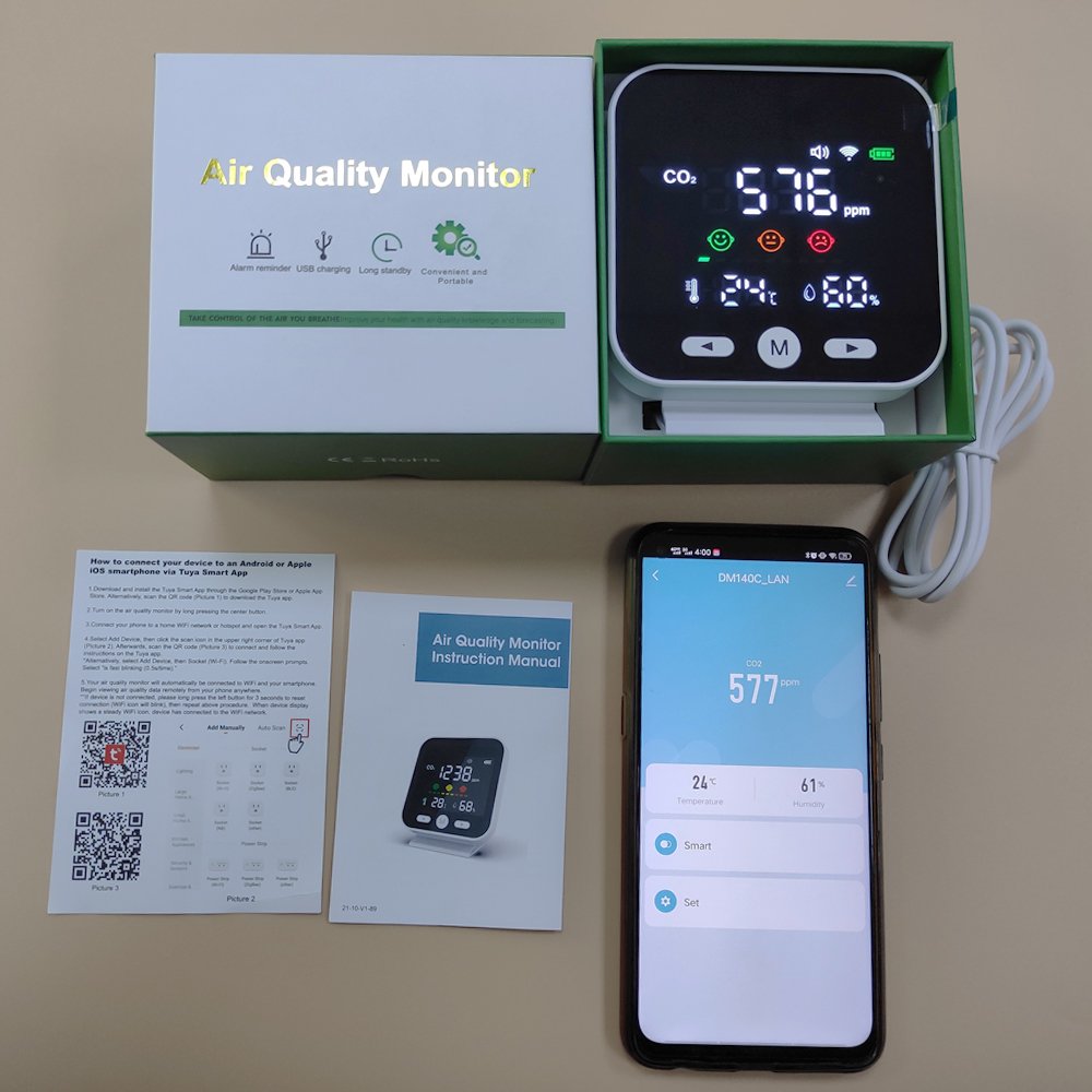 TUYA Portable CO2 Detector DM89Wifi Air Quality Meter with NDIR Sensor Rechargeable Battery Carbon Dioxide Meter