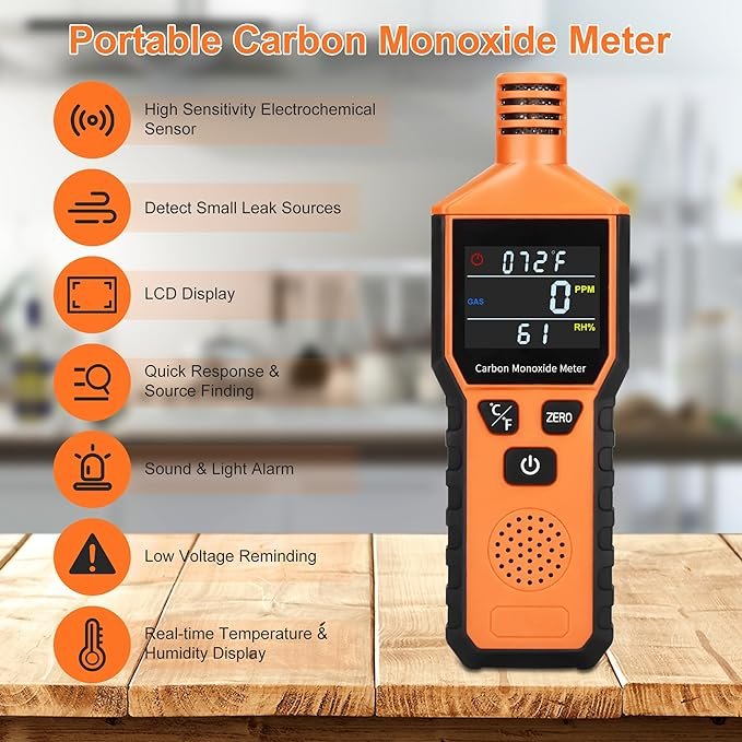 Handheld Carbon Monoxide Meter, Portable Carbon Monoxide Detector, Professional CO Sensor Tester with LCD Color Display CO