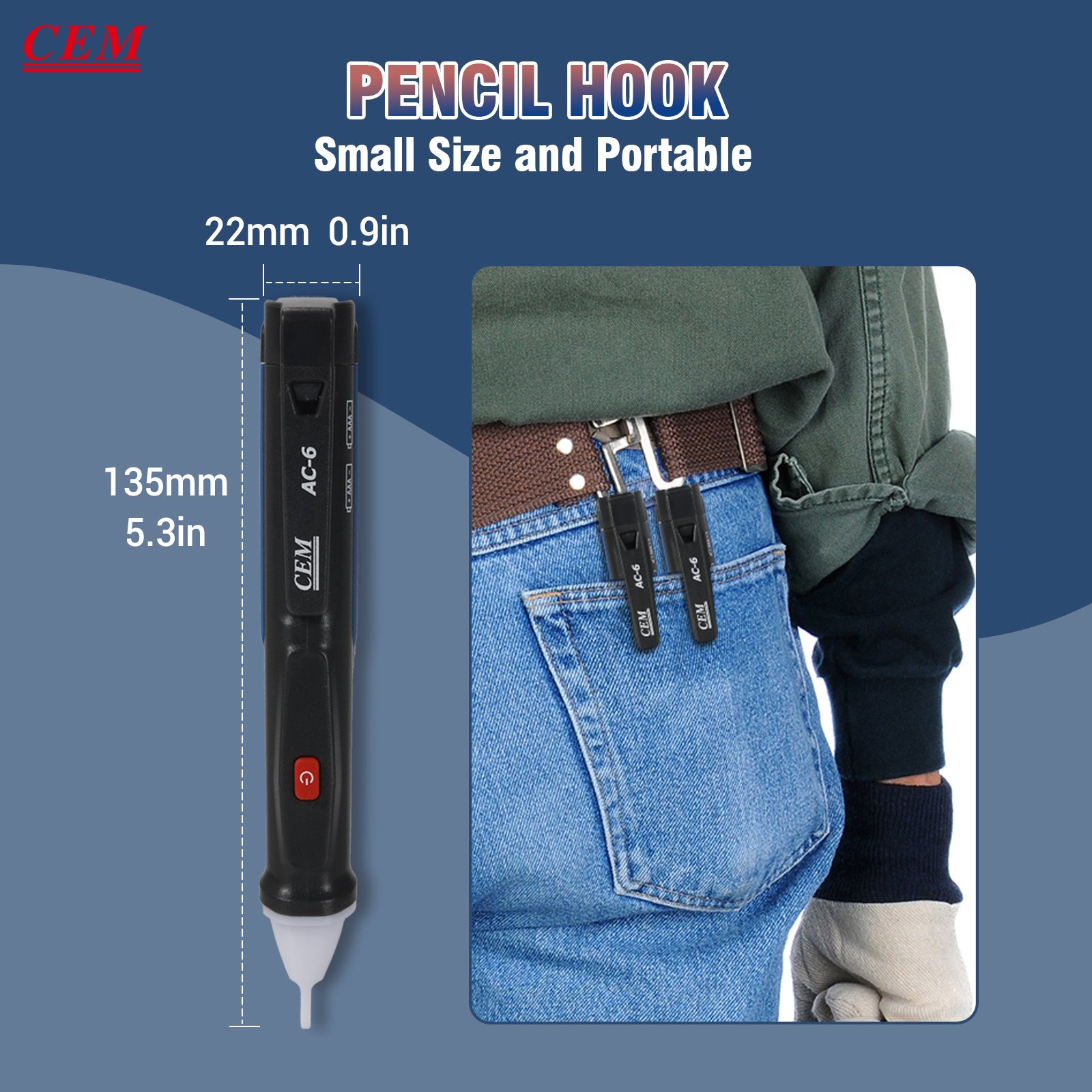 CEM AC-6 50-1000v Sound And Led Alarm Test Pen Type Non-contact Ac Voltage detector