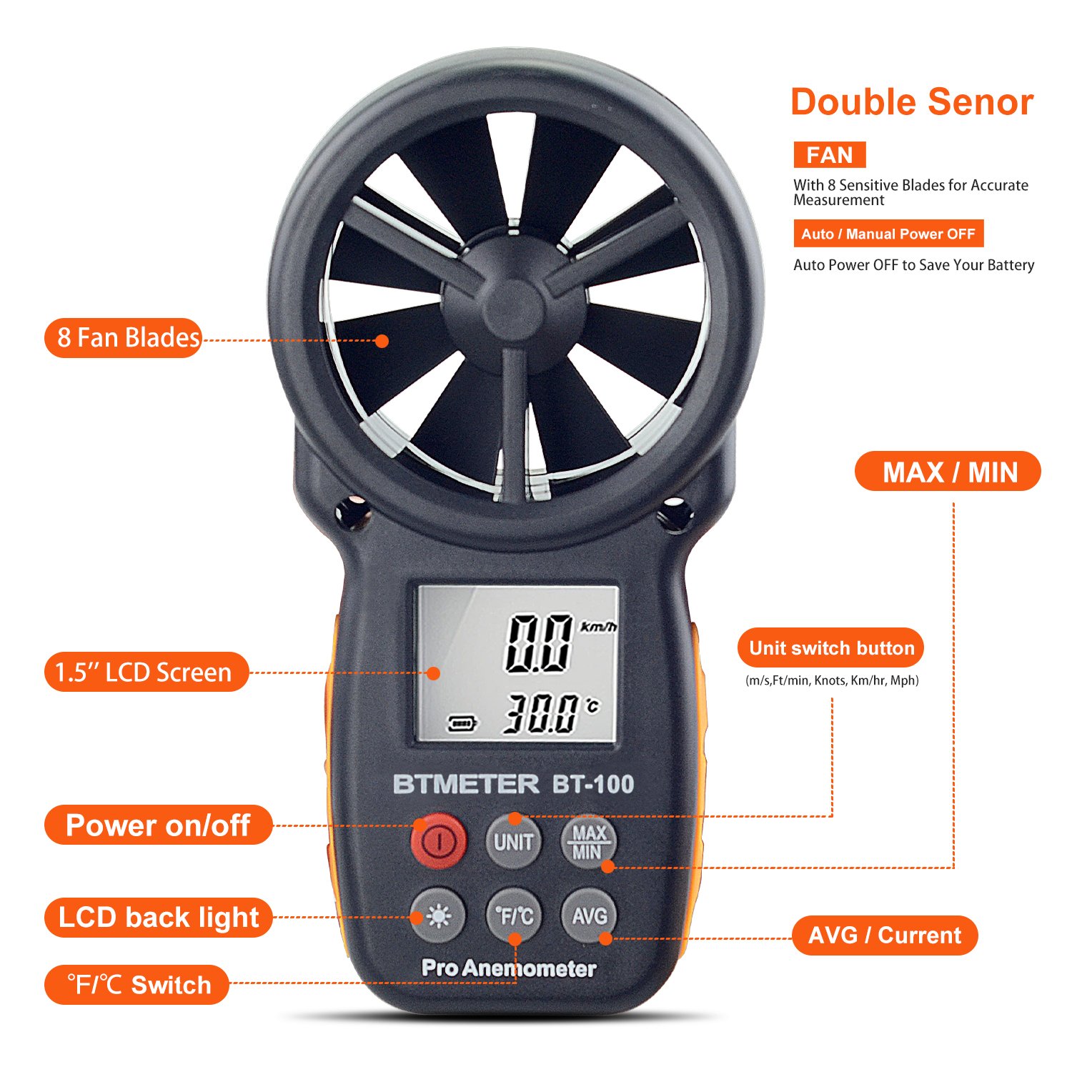 portable wind speed tester handheld Anemometer wind meter factory supply air flow meter wind speed sensor