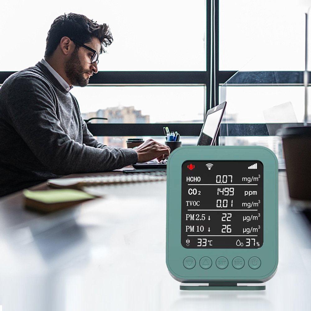 Tuya app WIFI connect air quality detector CO2 PM2.5 HCHO TVOC gas monitor with temp Hum Gas Analyzers Air Quality Detector