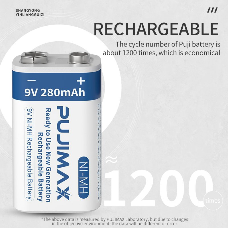 PUJIMAX High Quality 1Pcs 9V Ni-MH Rechargeable Battery 280mAh For Wireless Microphones Multimeter Remote Control