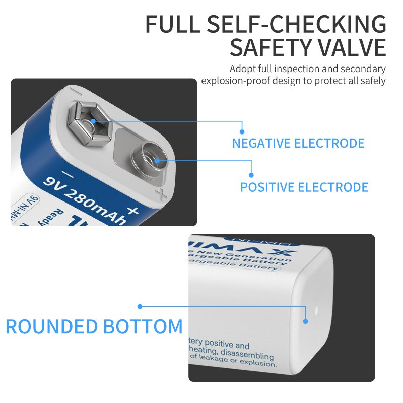 PUJIMAX High Quality 1Pcs 9V Ni-MH Rechargeable Battery 280mAh For Wireless Microphones Multimeter Remote Control