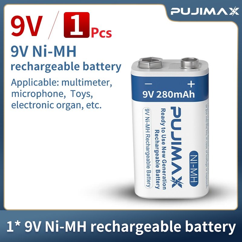 PUJIMAX High Quality 1Pcs 9V Ni-MH Rechargeable Battery 280mAh For Wireless Microphones Multimeter Remote Control