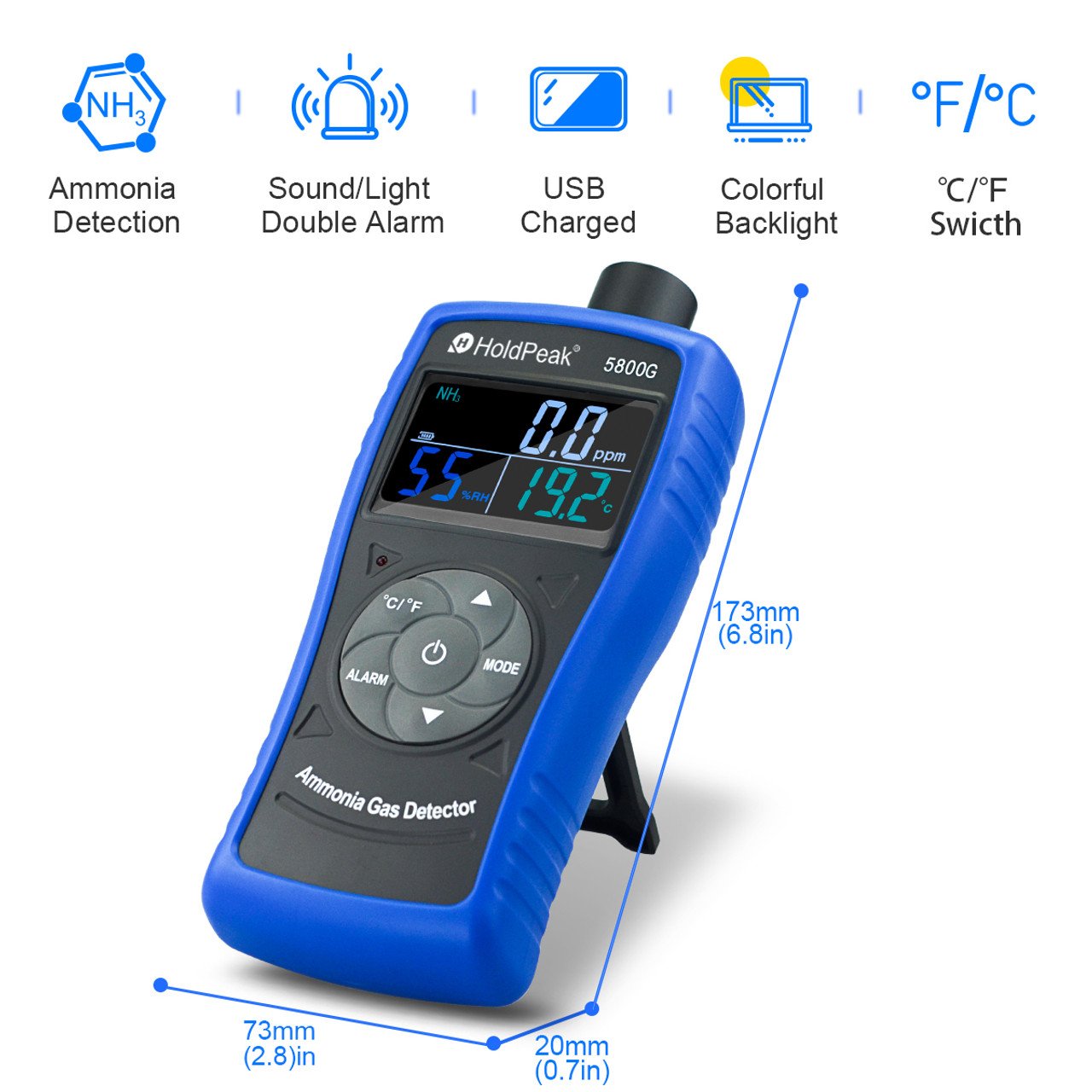 HOLDPEAK HP-5800G Digital LCD Gas Detector Tester Monitor 0~100 PPM Ammonia Leak Detector Household Industrial Laboratory