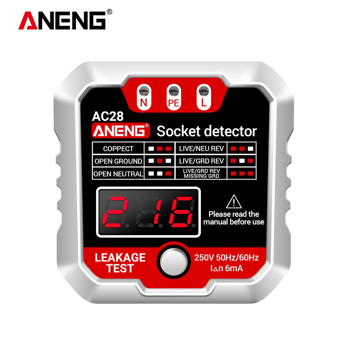 Europe type Socket Detector tester PHASE METER with voltage really time voltage display AC28WU