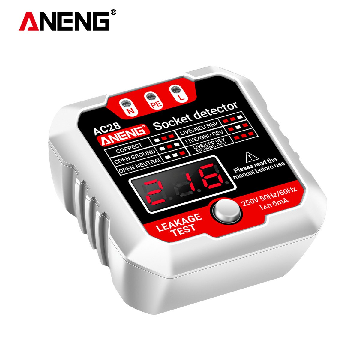 Europe type Socket Detector tester PHASE METER with voltage really time voltage display AC28WU