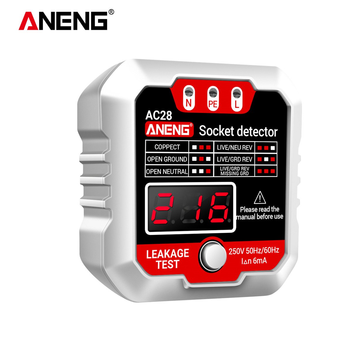 Europe type Socket Detector tester PHASE METER with voltage really time voltage display AC28WU