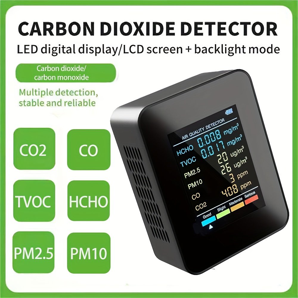 6 IN 1 Hot Selling Detector Indoor Temperature Humidity Tester Carbon Dioxide Detector Real Time Reading